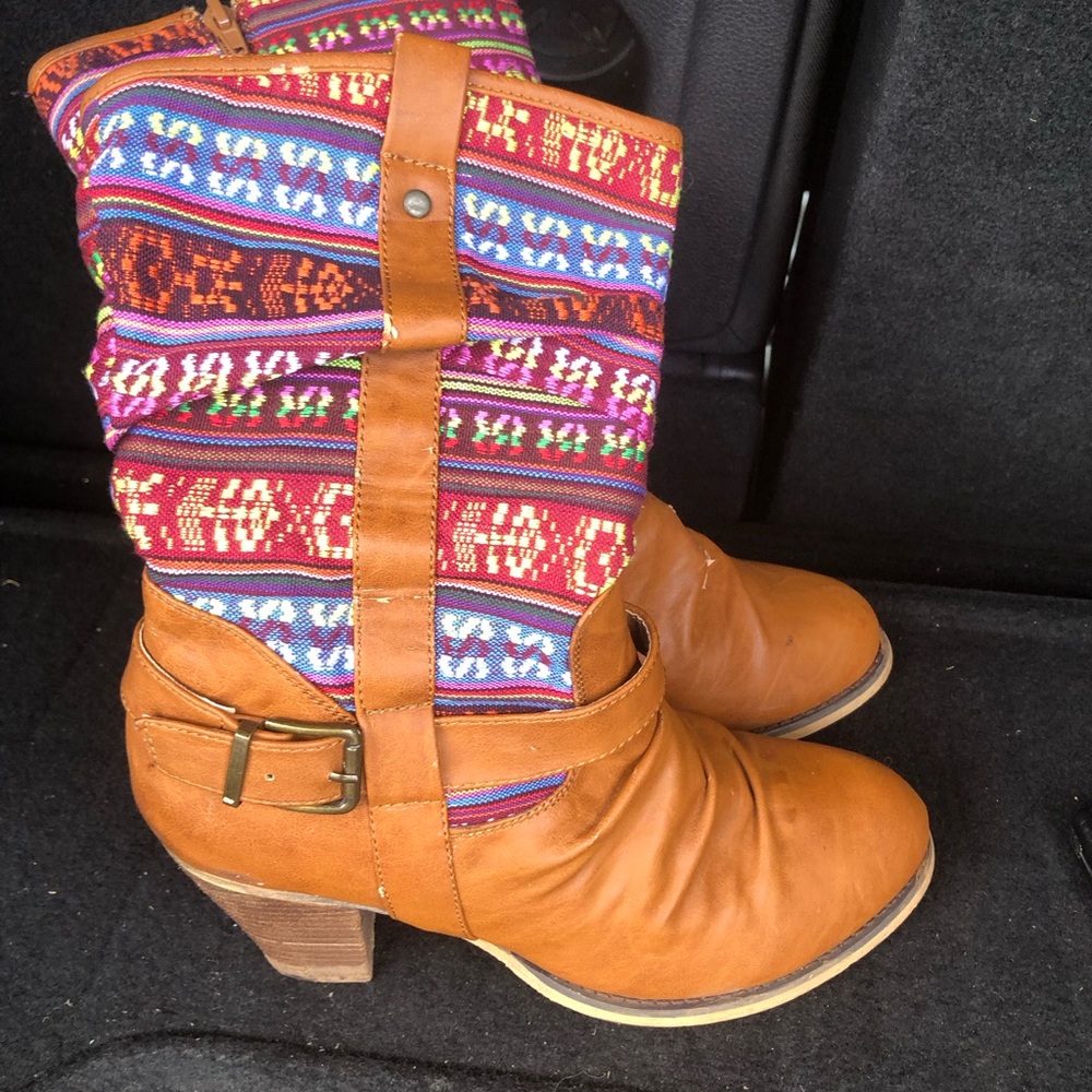 Colorful Patterned Leather Boots